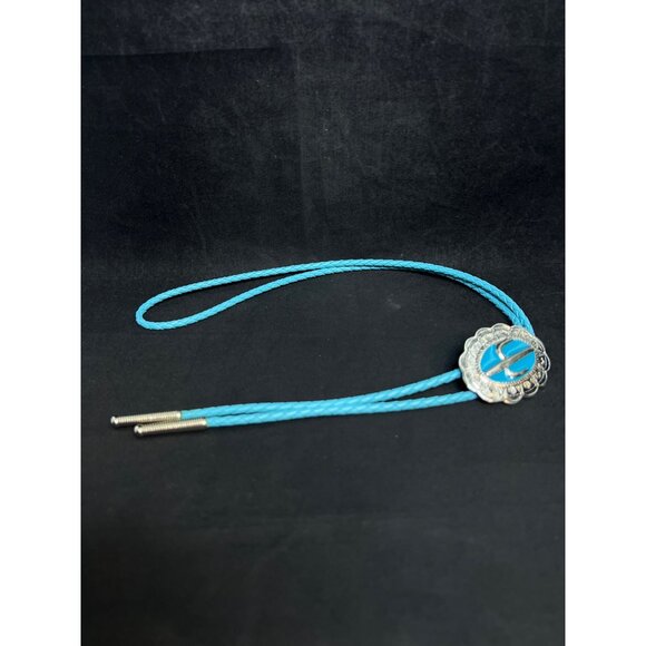Western Aqua Blue & Silver Tone Cactus Bolo Tie Necklace (4735-1 to -5) - Picture 5 of 5